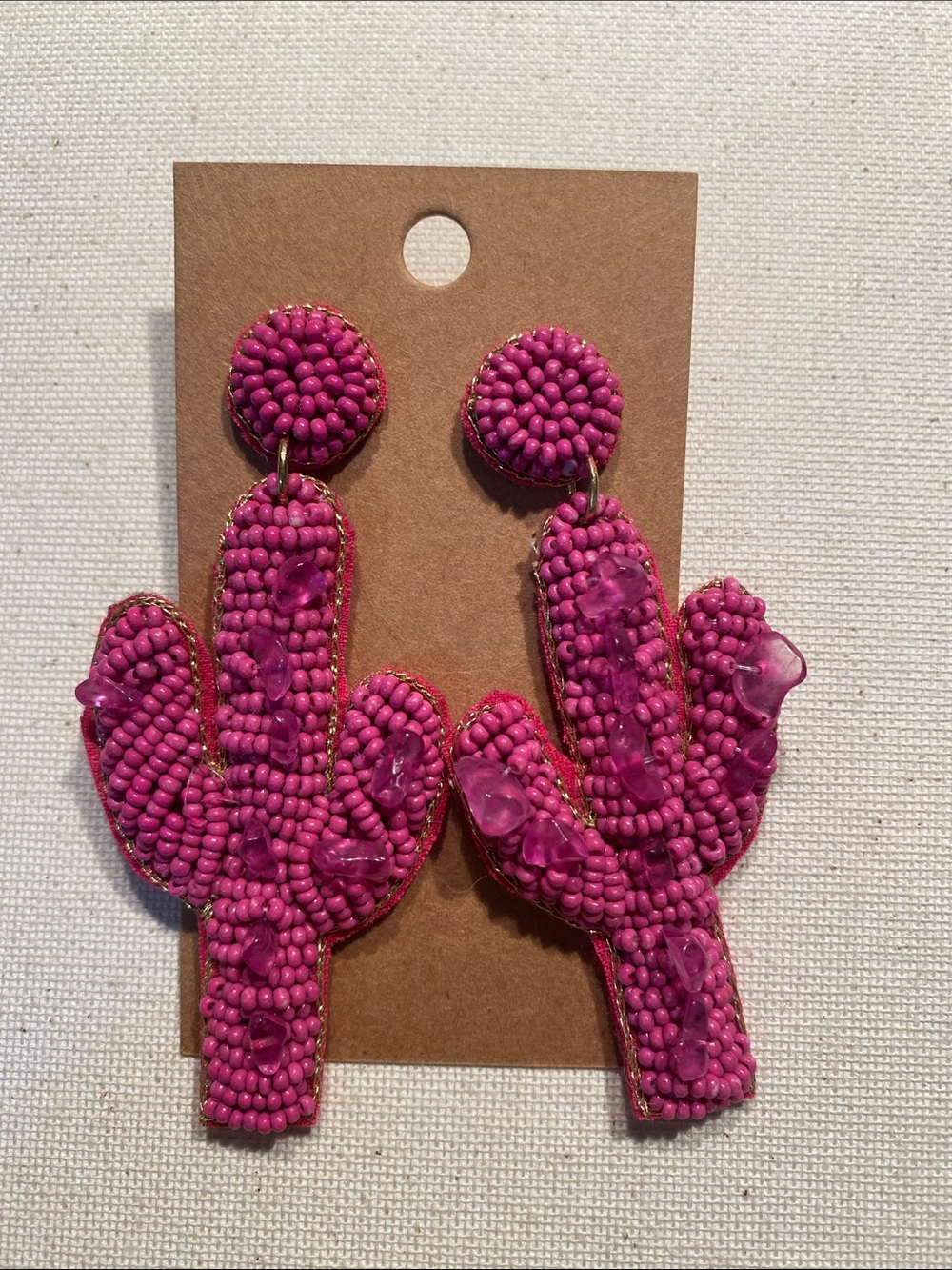 Pink Beaded Cactus Earrings